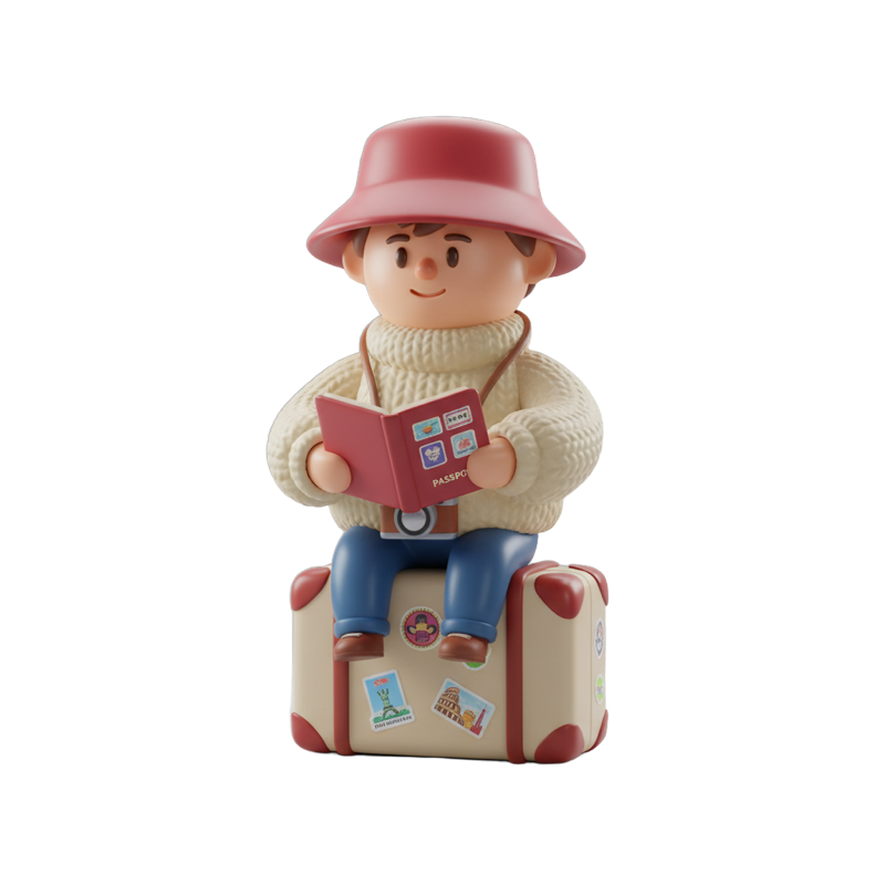 Traveler on a suitcase with their passport