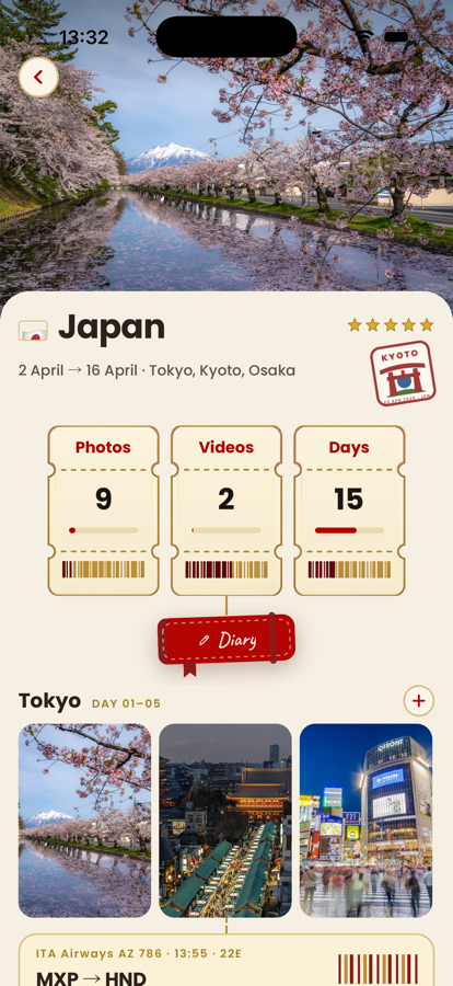 A Japan trip page in My Passport